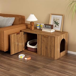 31.5-Inch Cat Litter Box Enclosure Cabinet, Walnut