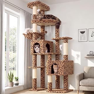 78-Inch Cat Tower with Houses and Condos, 5 Sisal Posts, 2-3 Medium to Large Cats, F78C, Leopard Print