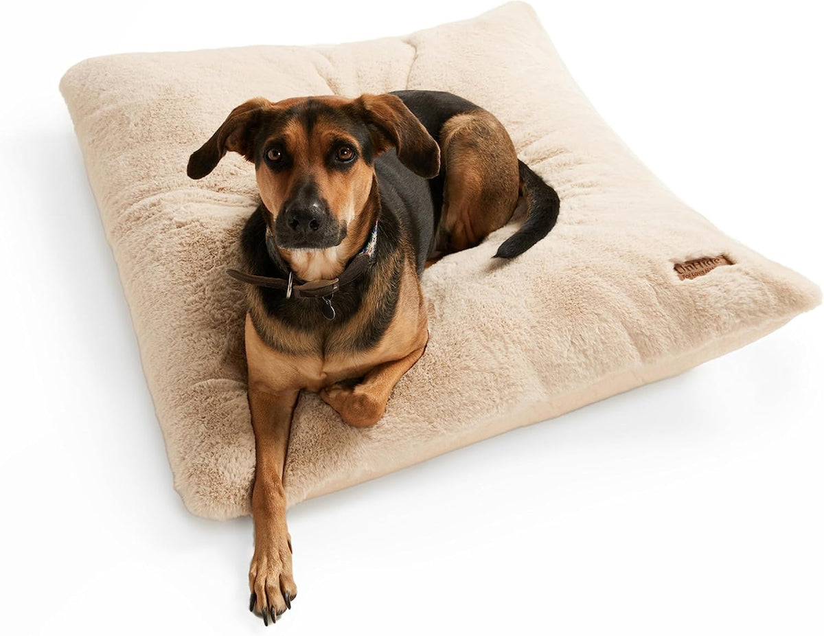 Beige extra soft faux fur pet pillow dog bed, large – view 2