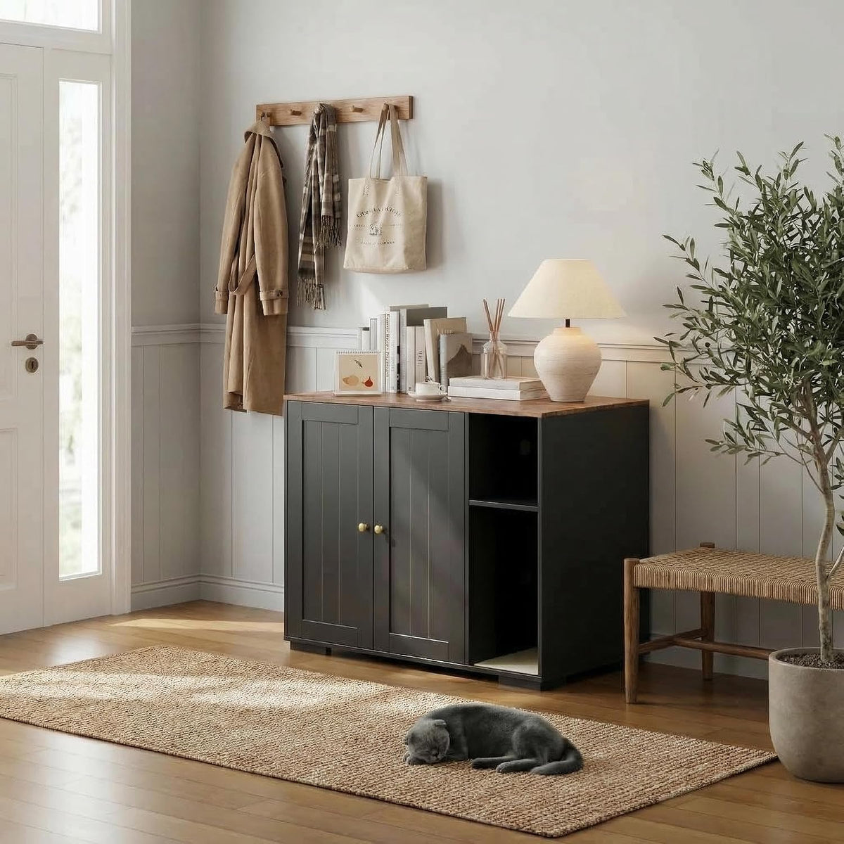 Extra large litter box enclosure cabinet with outlet and scratch pad – view 4