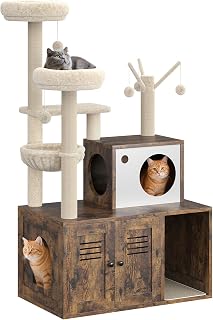 Multi-Functional Cat Litter Box Enclosure with Tree Tower