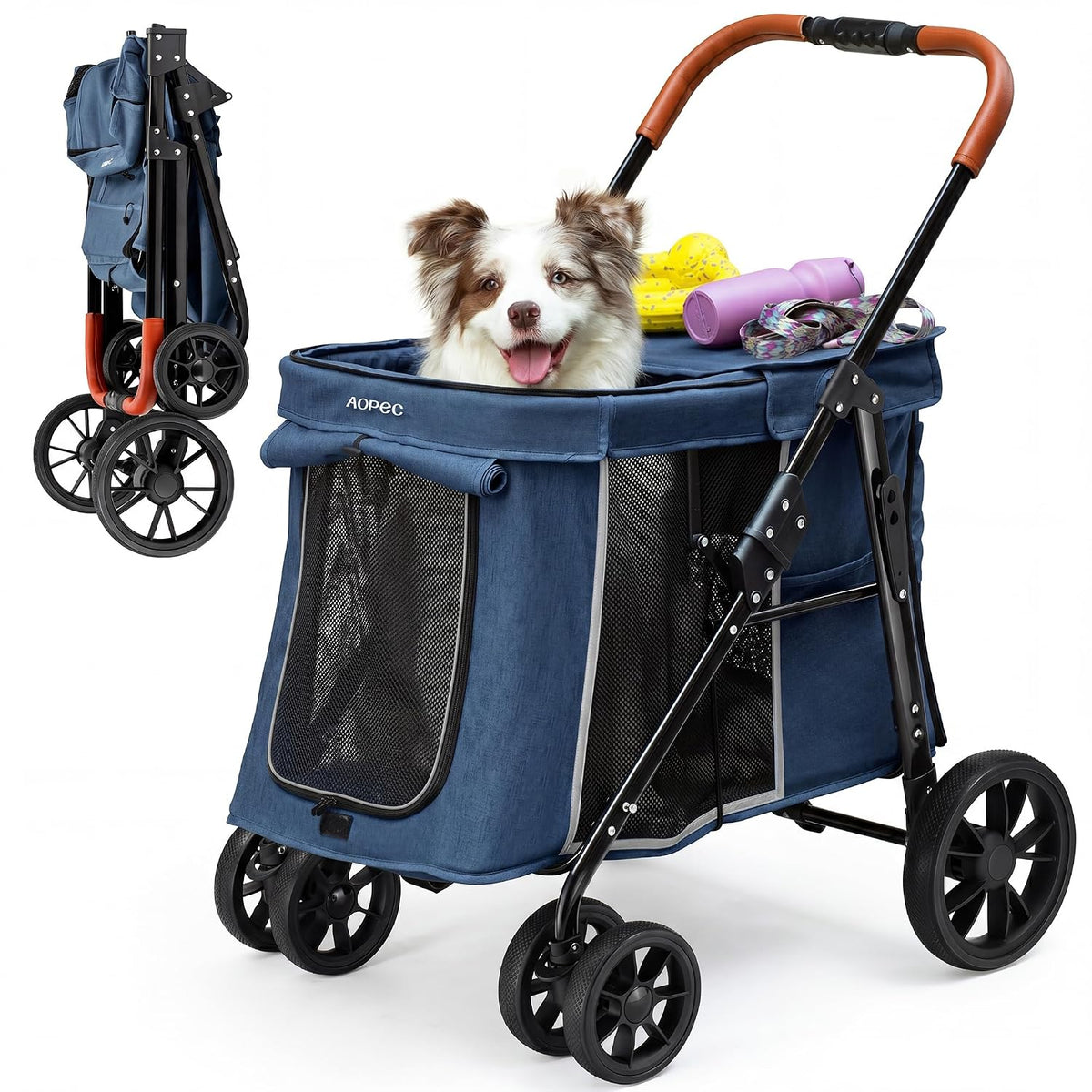 Gray dual entry medium dog stroller with one-touch fold frame – view 2