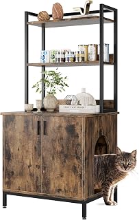 GAOMON Litter Box Enclosure, Large Wood Cabinet with 2 Storage Shelves and Doors, Vintage Rustic Brown