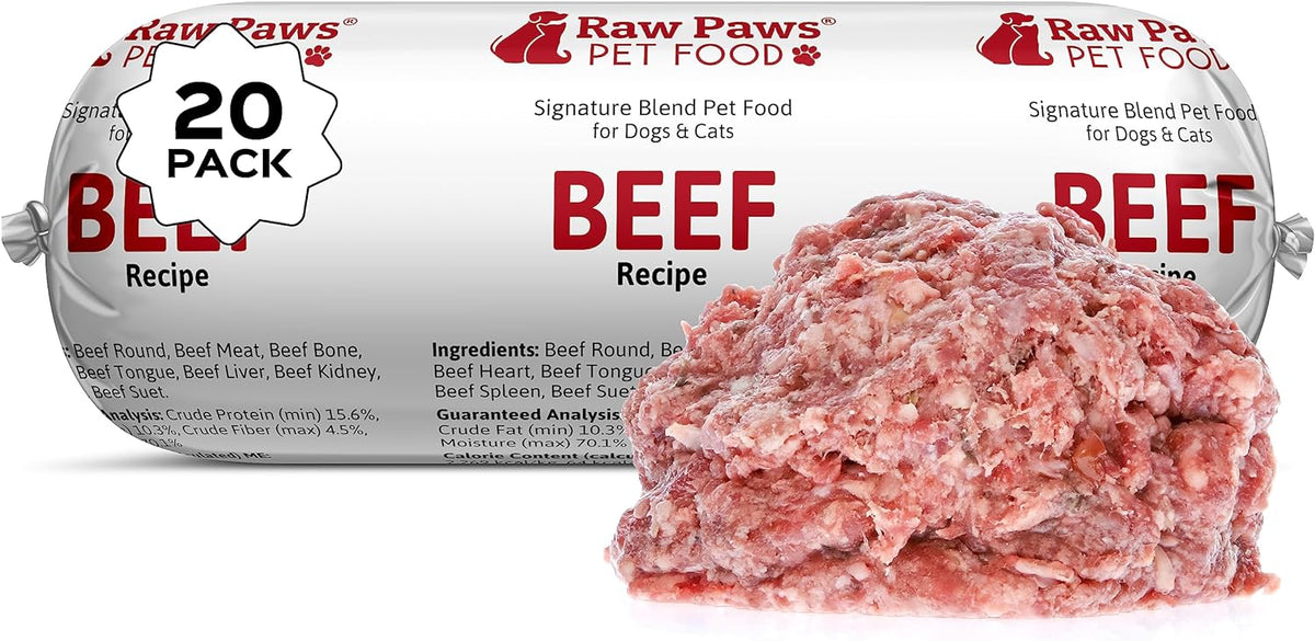 Frozen raw beef dog and cat food rolls, 1 lb each
