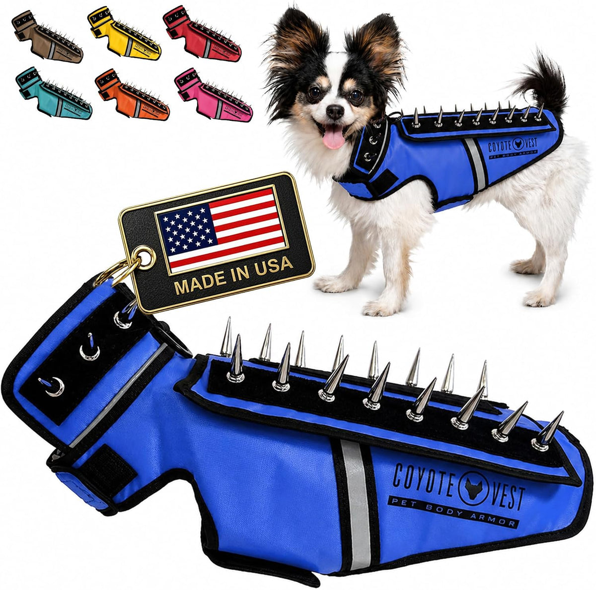 Fluorescent orange stab-resistant small dog harness vest with spike add-on – view 22