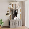 Modern Cat Tree Tower with Hidden Litter Box Enclosure and Hammock, Multi-Level, Gray
