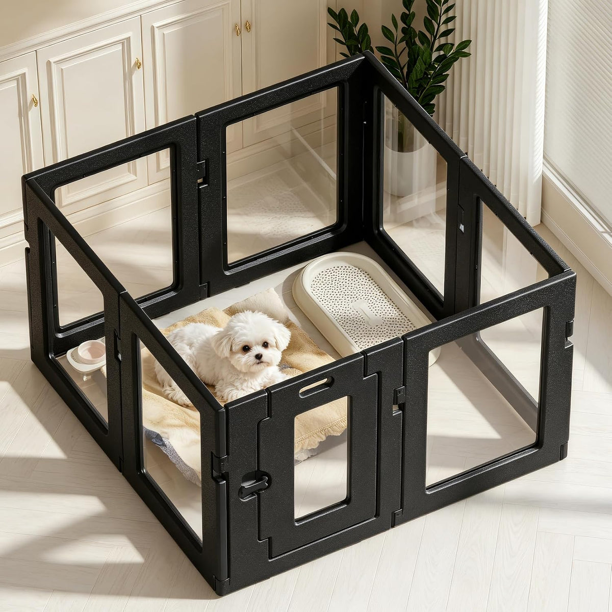 Black-framed clear acrylic 10-panel indoor dog playpen – view 3