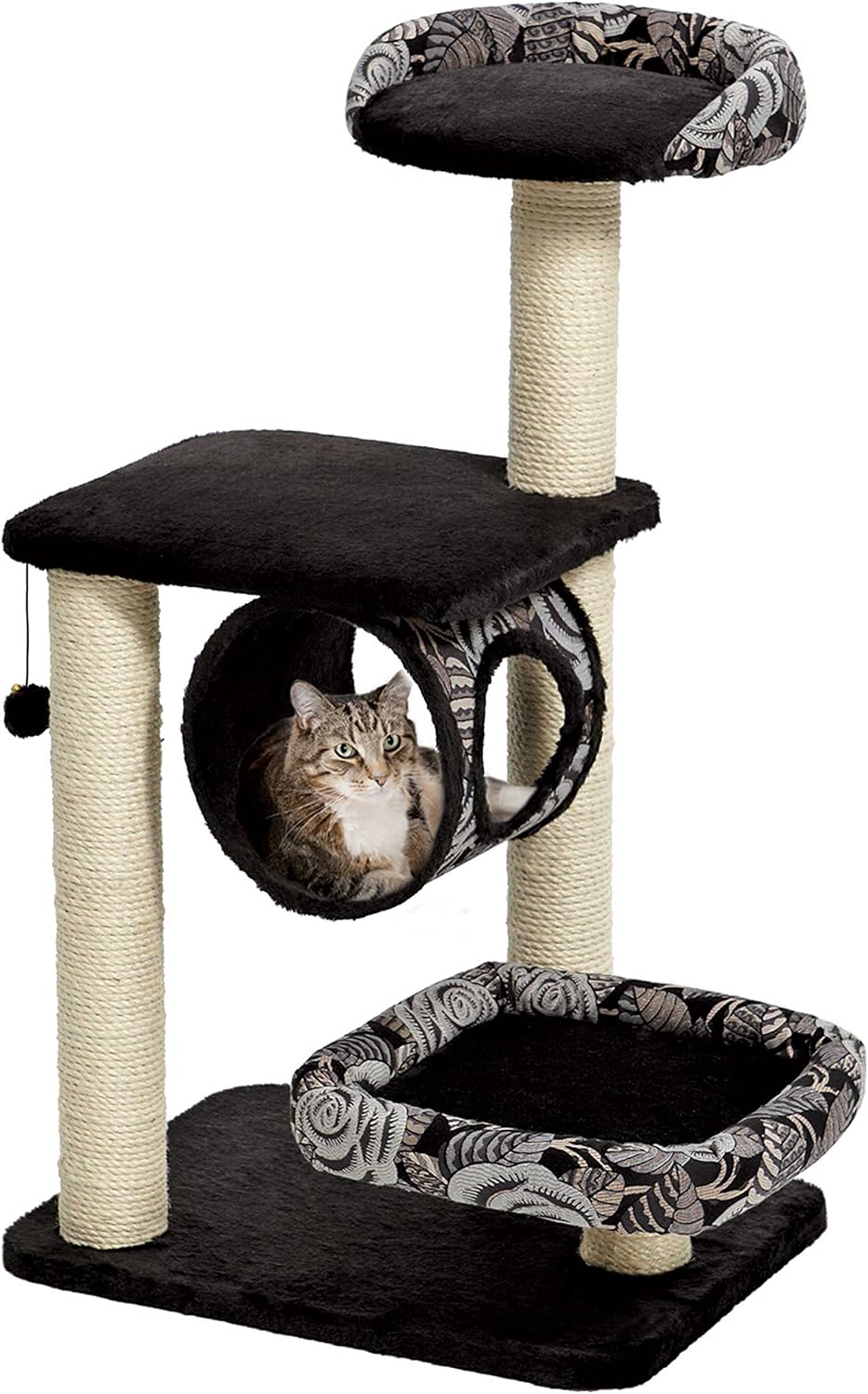 Three-tier woven rattan cat tree with dome cubby, basket bed and sisal posts – view 6