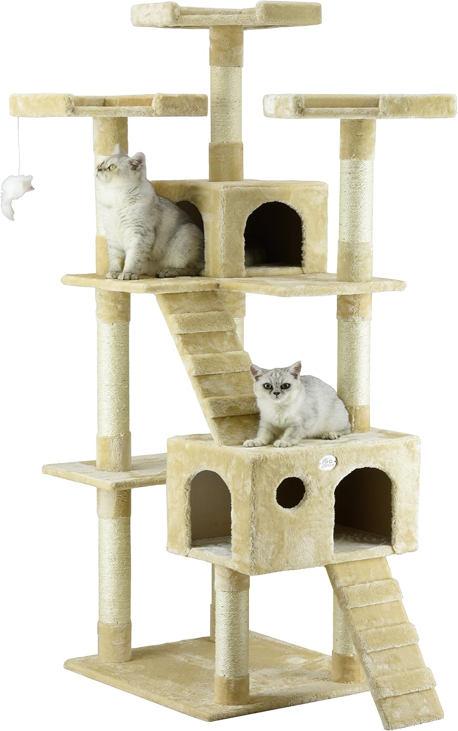 Tall 72 inch cat tree tower with condos, perches and faux fur covering – view 5