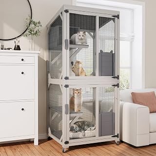 Catio Outdoor Cat Enclosure with Wheels and Window Access, 71.2 Inch, 3 Jumping Platforms and Resting Box, Gray