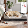 Gray bolstered memory foam dog bed with smart health tracking sensor