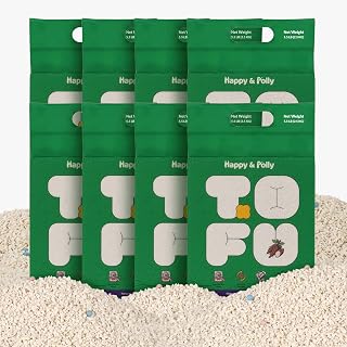 Happy & Polly Tofu Cat Litter, Natural Tofu and Tapioca Blend, Unscented, Fast Clumping, Low Dust, 44 lb
