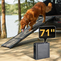 71 inch foldable dog car ramp with non-slip rug leading into an SUV