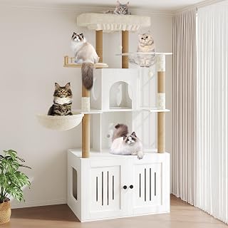 Cat Tree with Hidden Litter Box and Sisal Scratching Posts