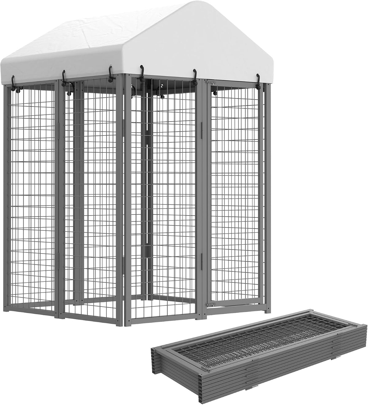 Collapsible galvanized 4 x 4 ft outdoor dog kennel with roof