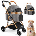 Gray 3-in-1 pet stroller with detachable carrier and rain cover