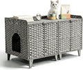 Rattan double-room cat litter box enclosure cabinet with airflow vents – view 2