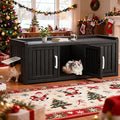 Cat Litter Box Enclosure for 2 Cats, Resin Washroom Furniture with Decorated Doors and End Table, Black, Left-Side Entry