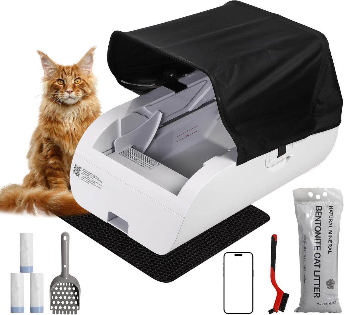 Open-top self-cleaning automatic litter box with privacy tent