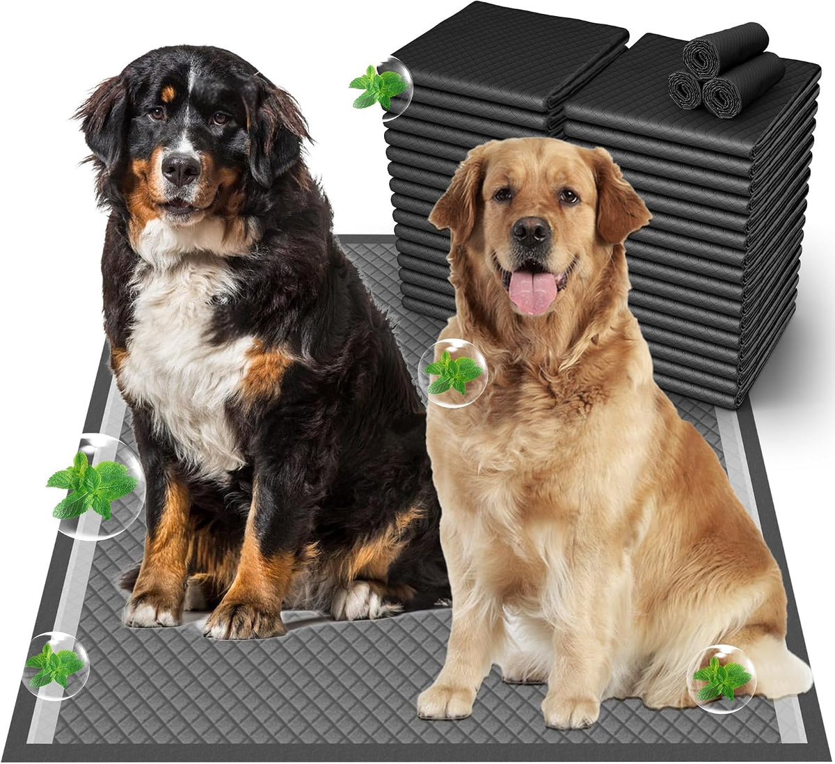 Extra large black activated charcoal dog pee pad, 37 x 54 in