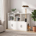 Wooden double litter box enclosure cabinet with storage for two cats