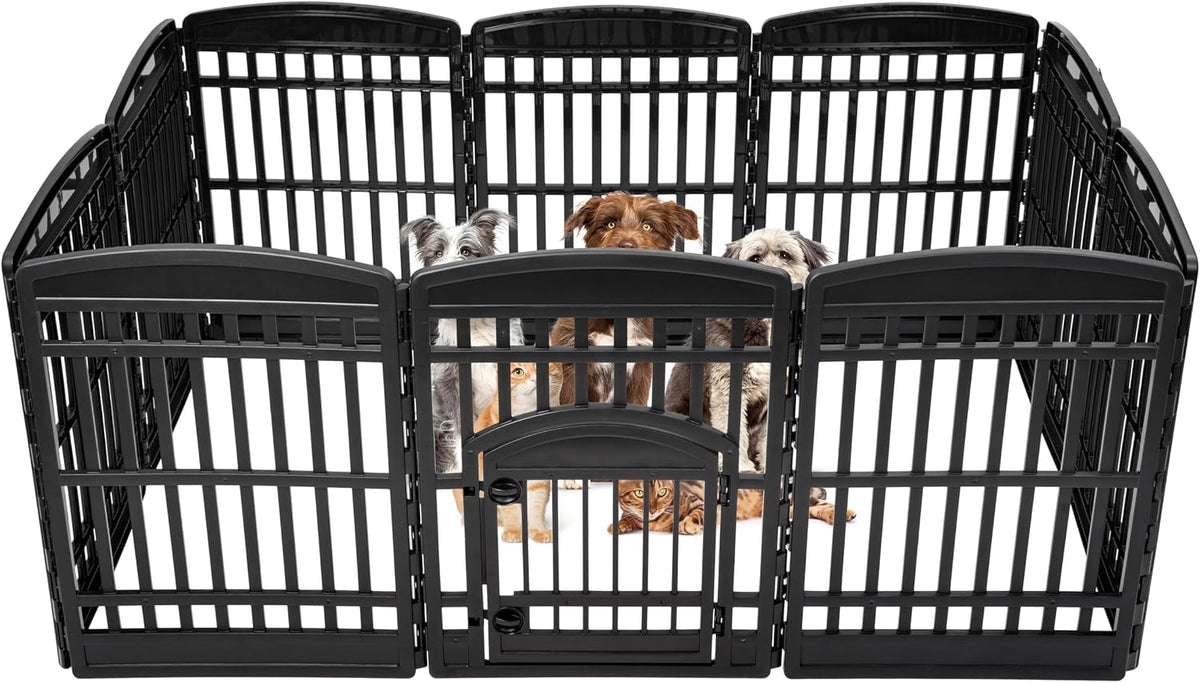 Black 10-panel dog playpen with door
