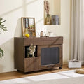 Multi-Functional Hidden Cat Litter Box Cabinet, Walnut Side Table with Storage, Buffet Sideboard