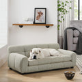 Blue linen dog sofa couch with backrest, armrests and short legs