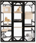 Walk-in wooden outdoor catio enclosure attached to a window