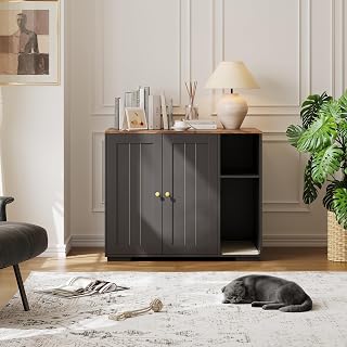 Large Litter Box Enclosure with Litter Collector and Dog-Proof Shelf, for Self-Cleaning Litter Boxes, Side Table