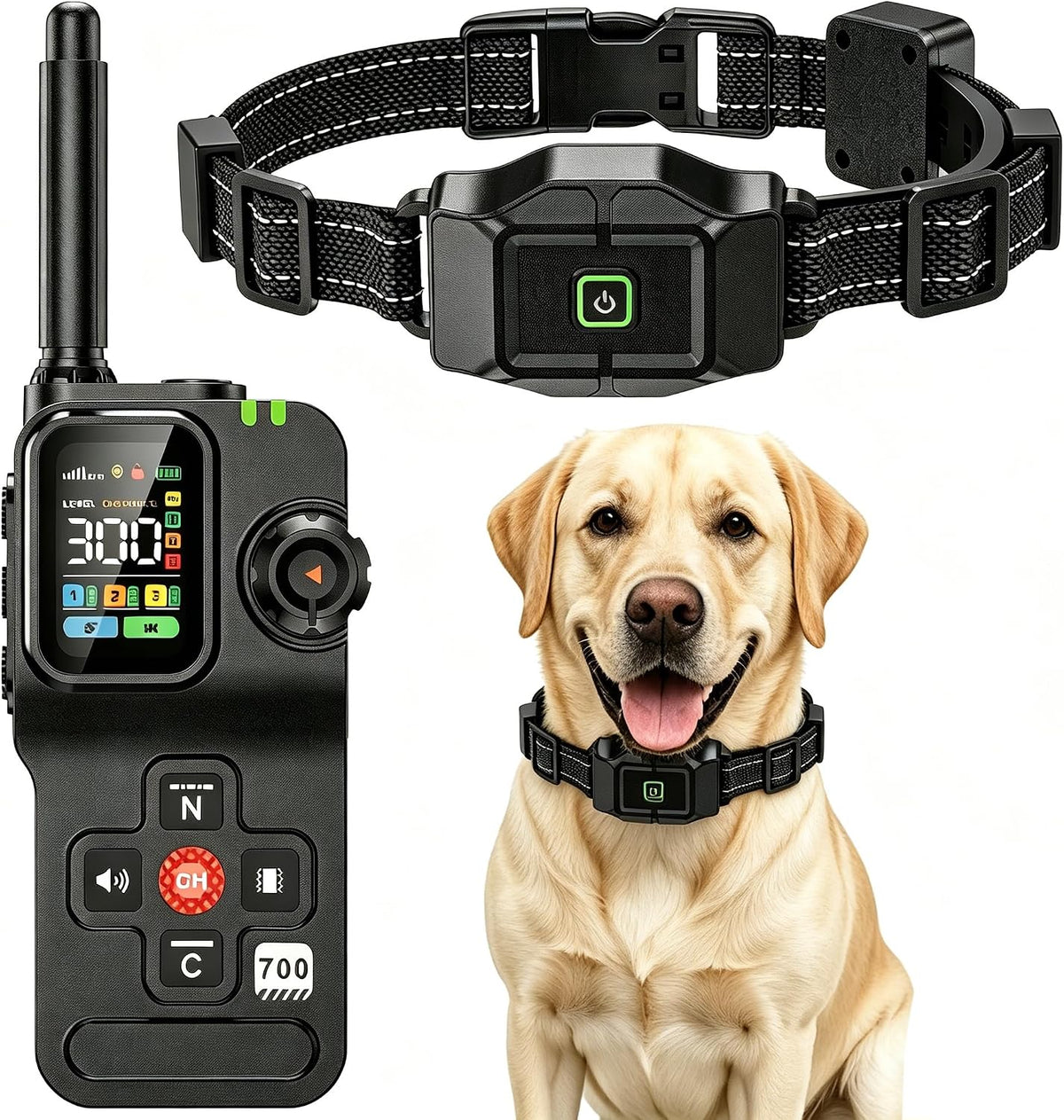 Black GPS dog fence collar with training remote – view 2