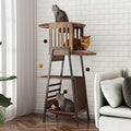 Roomfitters 58-Inch Modern Cat Tree for Large Cats, Multi-Level Tower with Hammock, Walnut