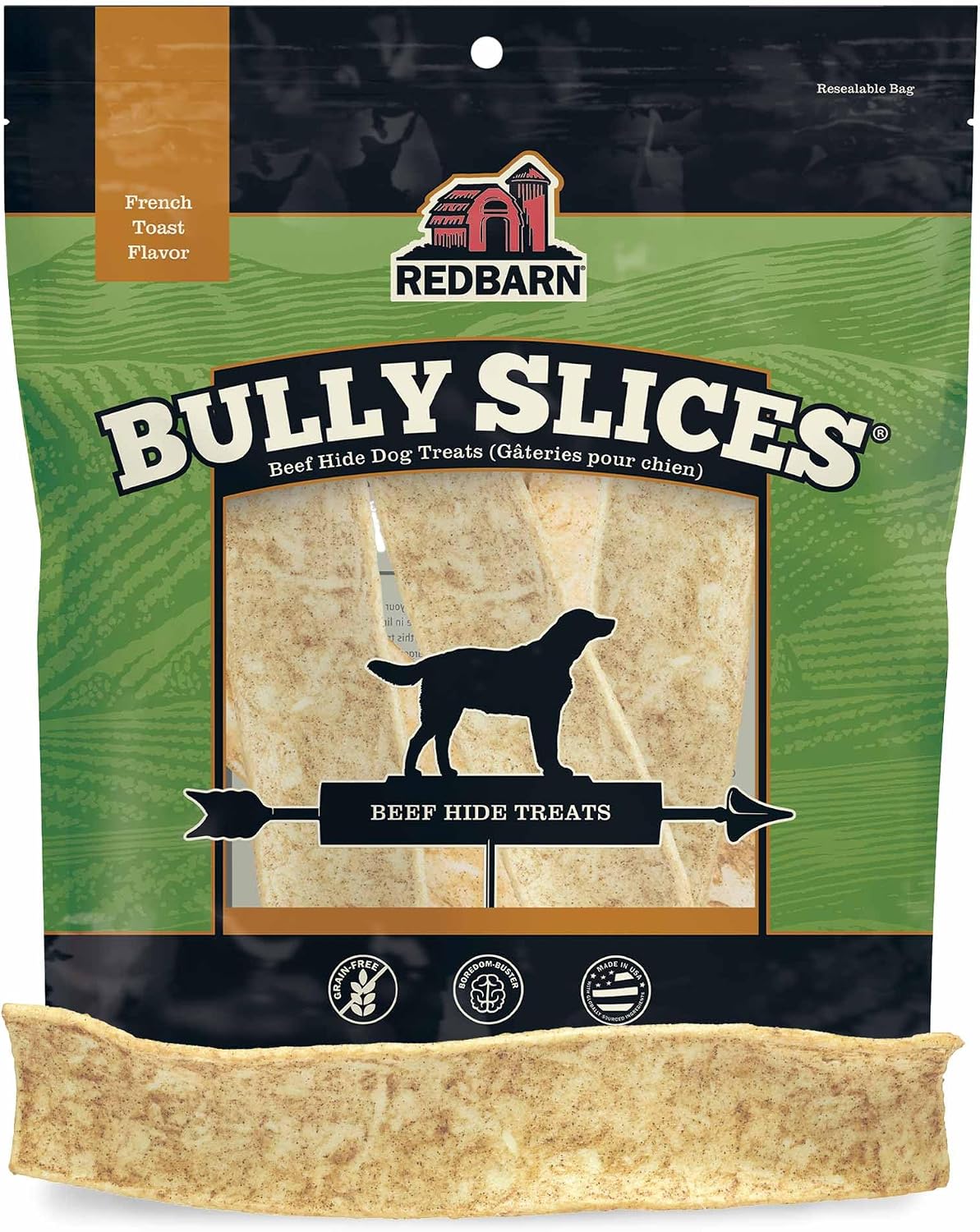 Bag of gravy-coated beef hide slice dog treats, bully flavor – view 4