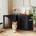 Walnut iron rattan and wood dog crate furniture beside a sofa – view 2