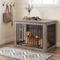 Rustic gray 38 inch wooden dog crate end table with double doors