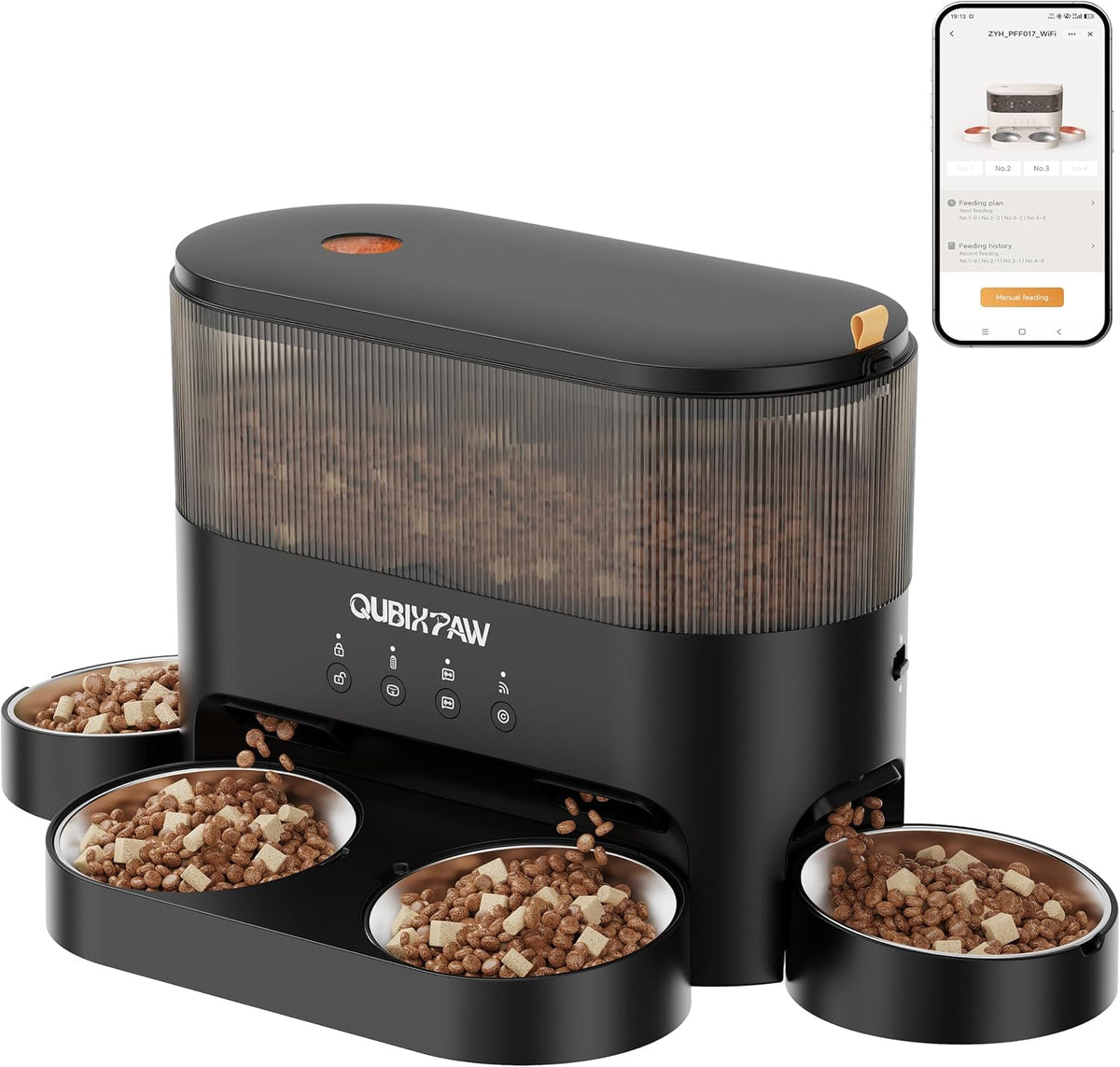 Automatic cat feeder with four stainless steel bowls