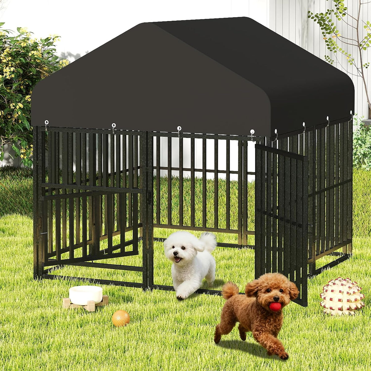 Large metal outdoor dog kennel with waterproof roof and double locking door – view 2