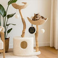 Cat Tree Tower with Real Wood Branch Scratching Post, Modern Cat Furniture, White, 46"