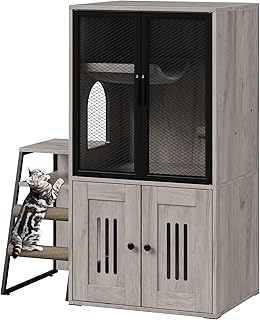TrailBlaze 2-Tier Double Cat Litter Box Enclosure with Doors, Hidden Storage Compartment and Step