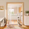 White extra tall cat gate with clear acrylic top panel and metal lower bars