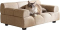 Paws & Purrs Puffer Pet Sofa Bed with Tufted Cushion and Armrest, Dog or Cat Couch, Sand