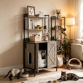 Gray 70 inch litter box cabinet with storage shelves and lockable doors