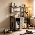 Hidden Cat Litter Cabinet, 70 Inch Enclosure with Built-In Power Outlet, Gray