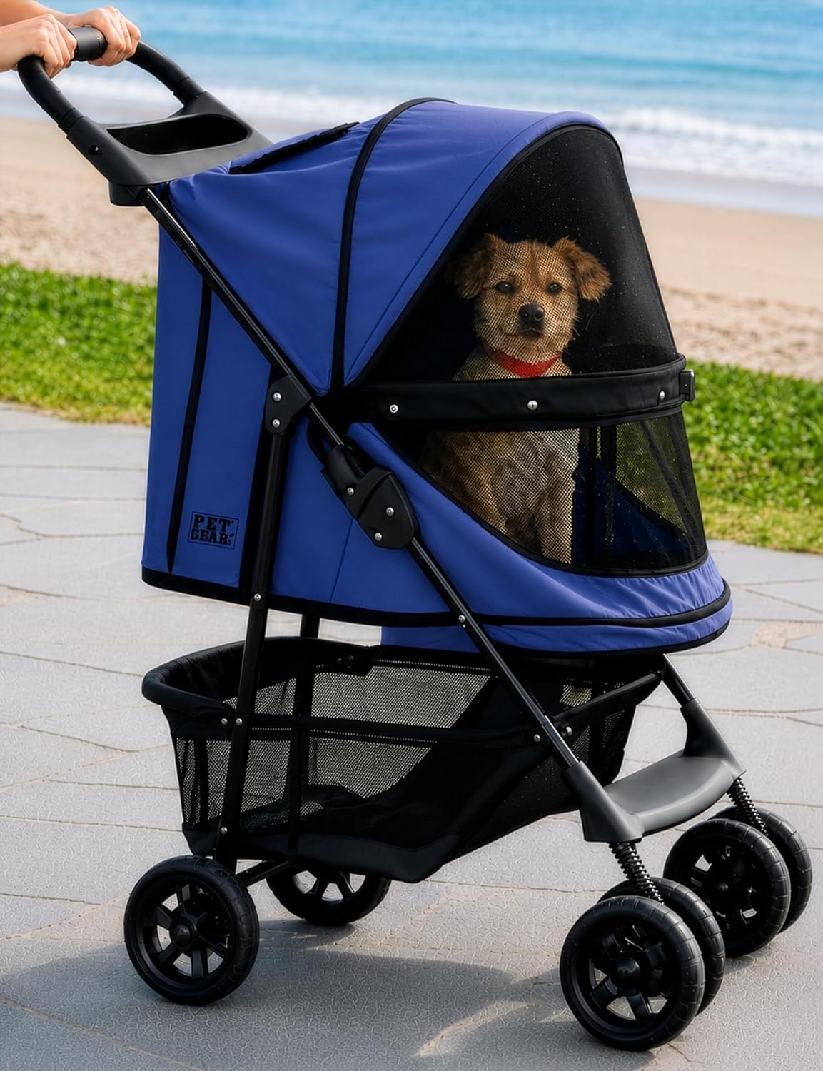 Pine green zipperless pet stroller for cats and dogs – view 2