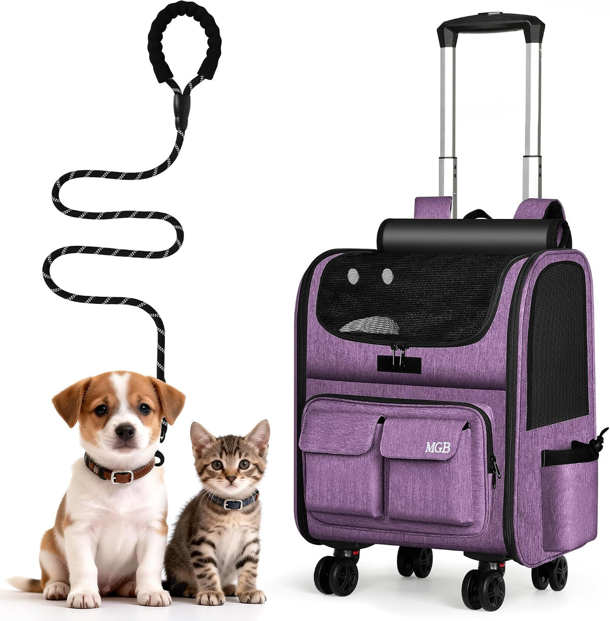 Gray foldable rolling pet carrier with removable wheels – view 4