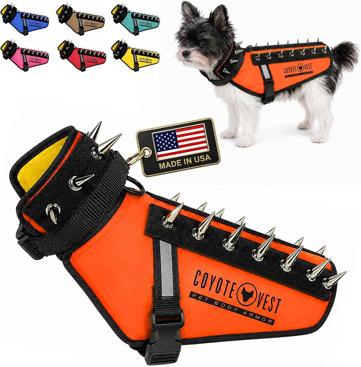 Neon pink stab-resistant small dog vest harness with removable spikes – view 12