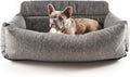 Memory foam dog car bed with bolsters strapped across a back seat