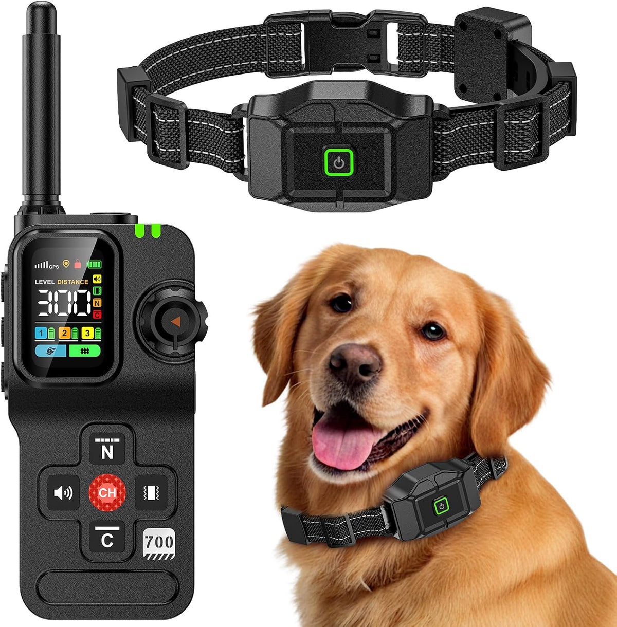 Black GPS dog fence collar with training remote – view 3