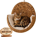 Two hand-woven wicker wall-mounted cat beds with plush cushions