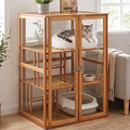 Bamboo Cat Cage, 3-Level Indoor Cat Enclosure with Clear Panels